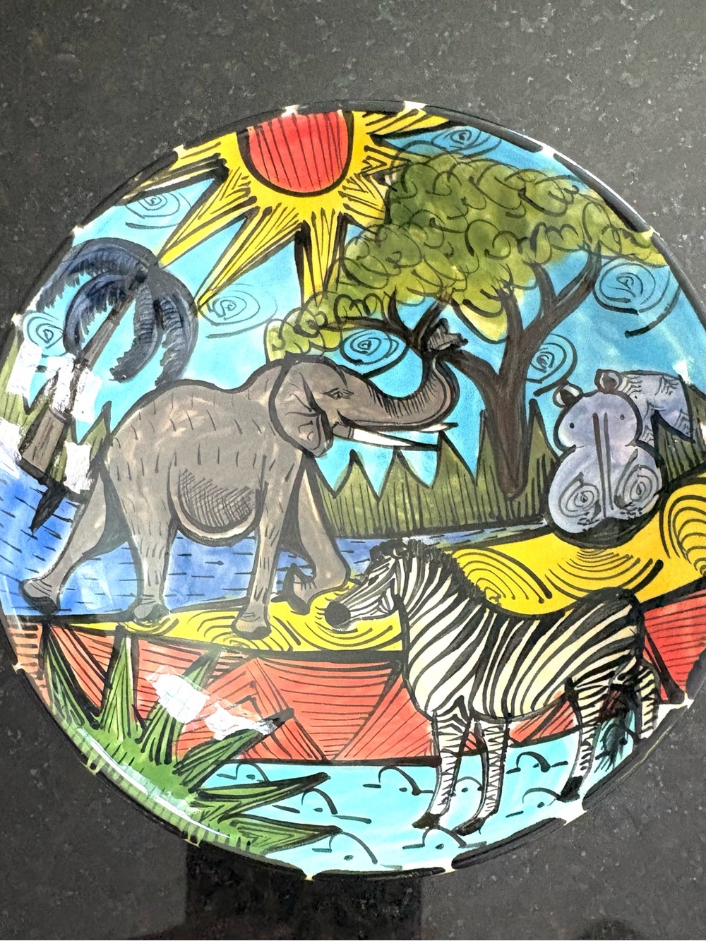 Penzo Made in Zimbabwe Hand -Painted Safari bowl African Art